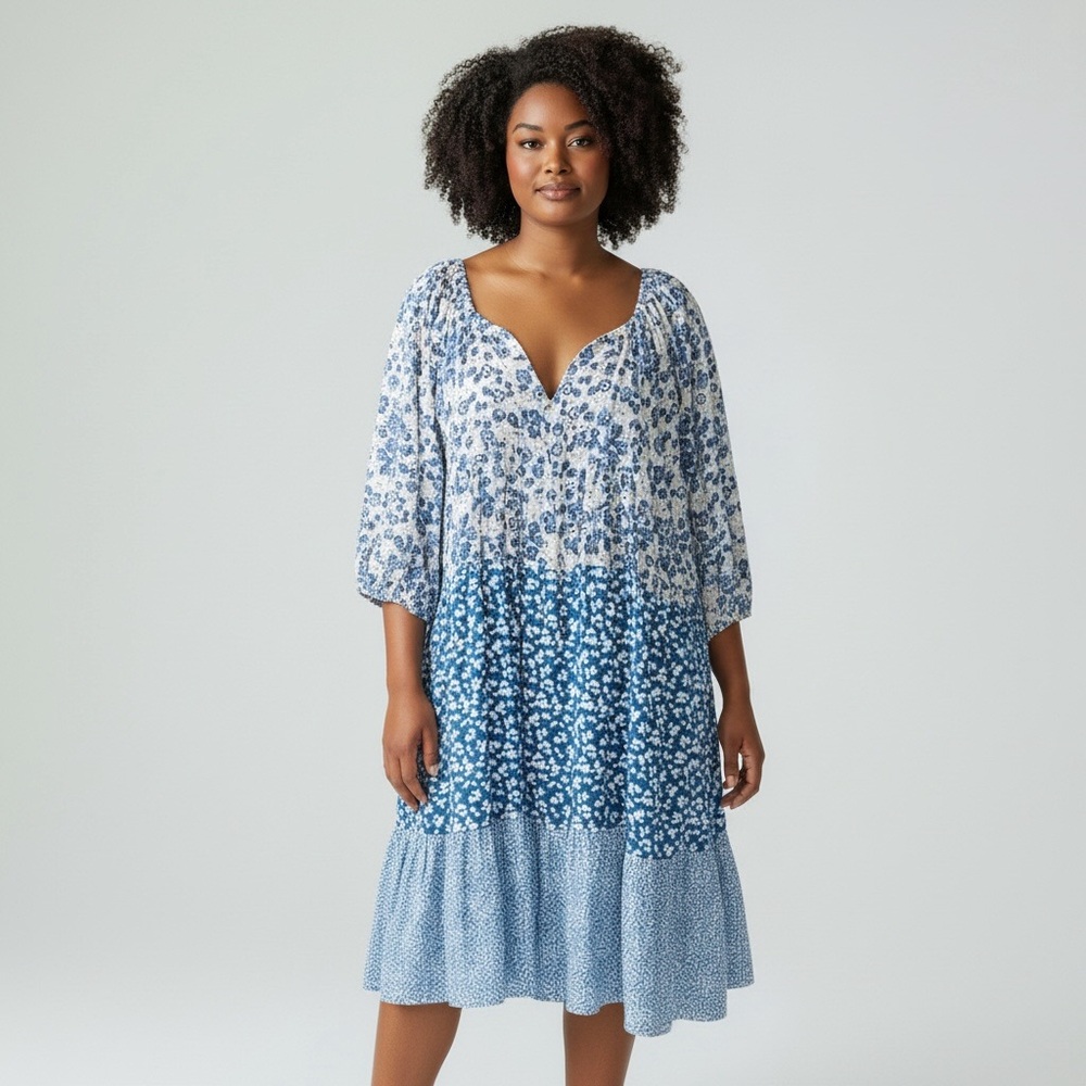 DAVI & DANI | Mixed Floral  Print Tiered Dress 1X